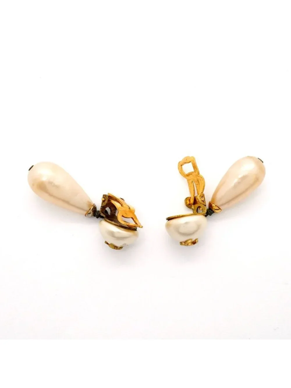 Chanel Earrings Vintage CC Logo Gold Plated Faux Pearl